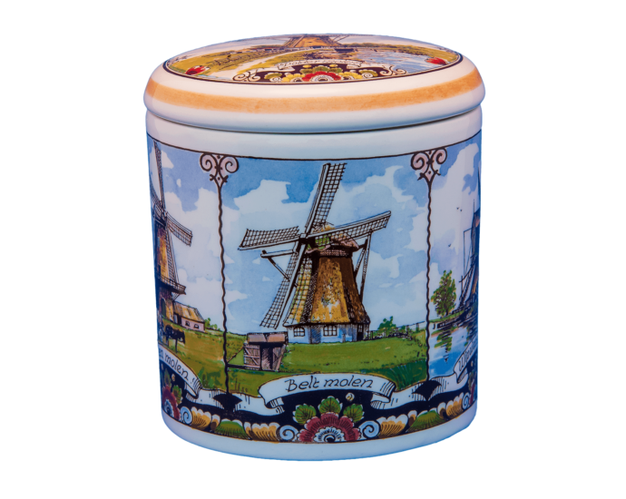 Pot aardewerk kleur, met oud-Hollandse print van diverse molens